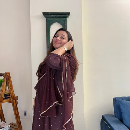 Rangrez Festive Edit - Brown (Kurta, Pant & Dupatta)