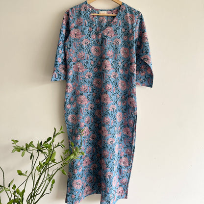 Rozana Everyday Handblock Printed Kurta_Blue