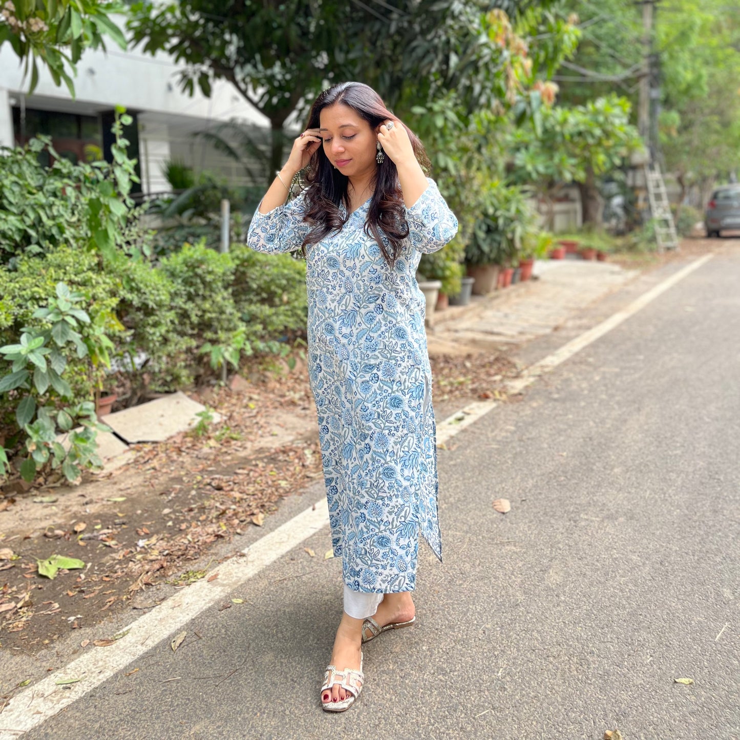 Rozana Everyday Handblock Printed Kurta_Blue & White