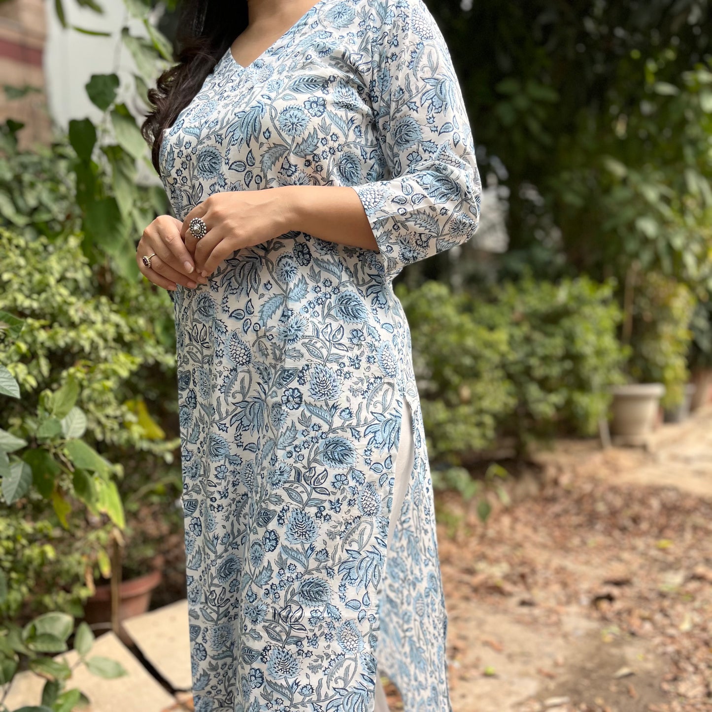 Rozana Everyday Handblock Printed Kurta_Blue & White