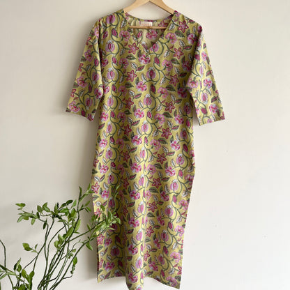 Rozana Everyday Handblock Printed Kurta_Green