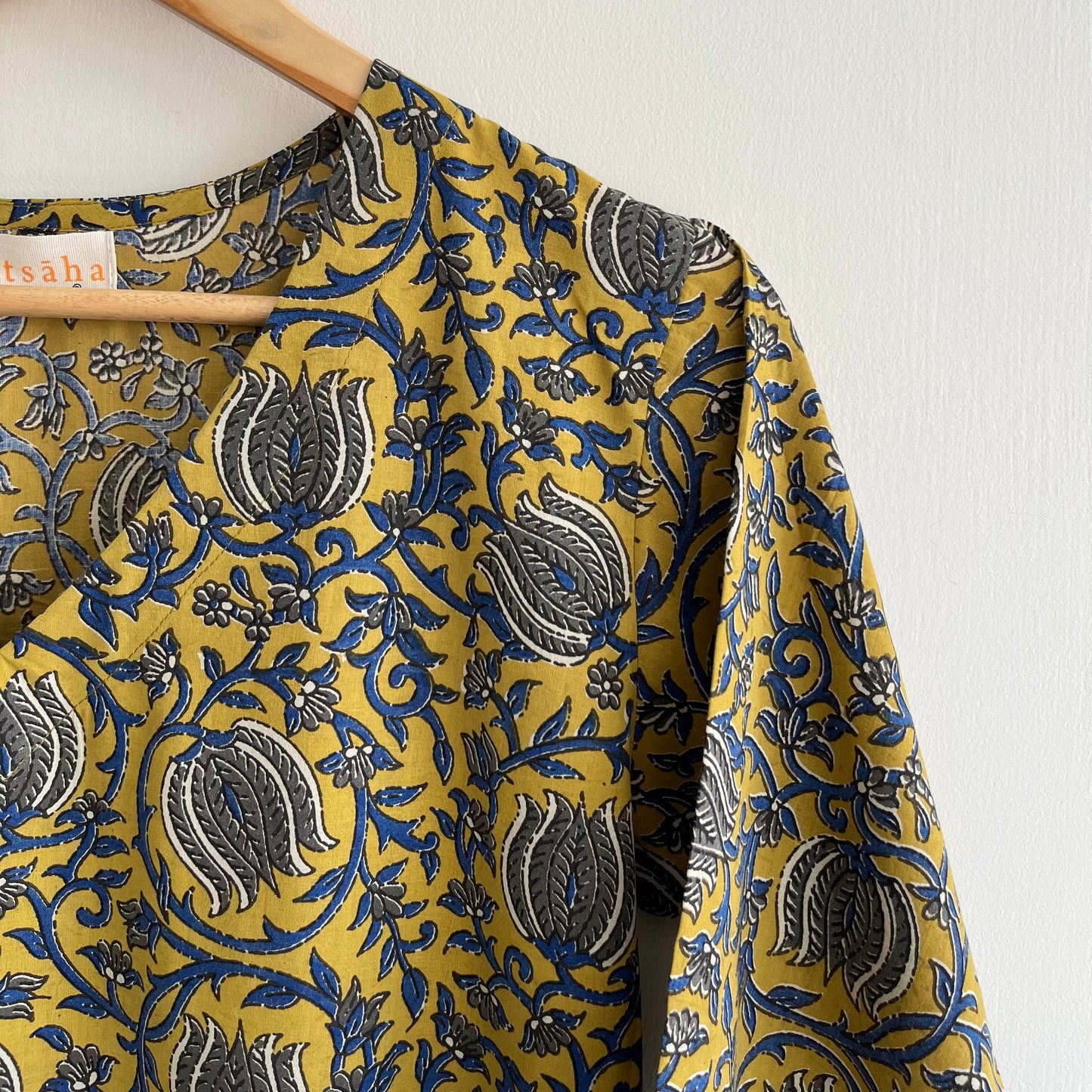 Rozana Everyday Handblock Printed Kurta_Mustard & Blue