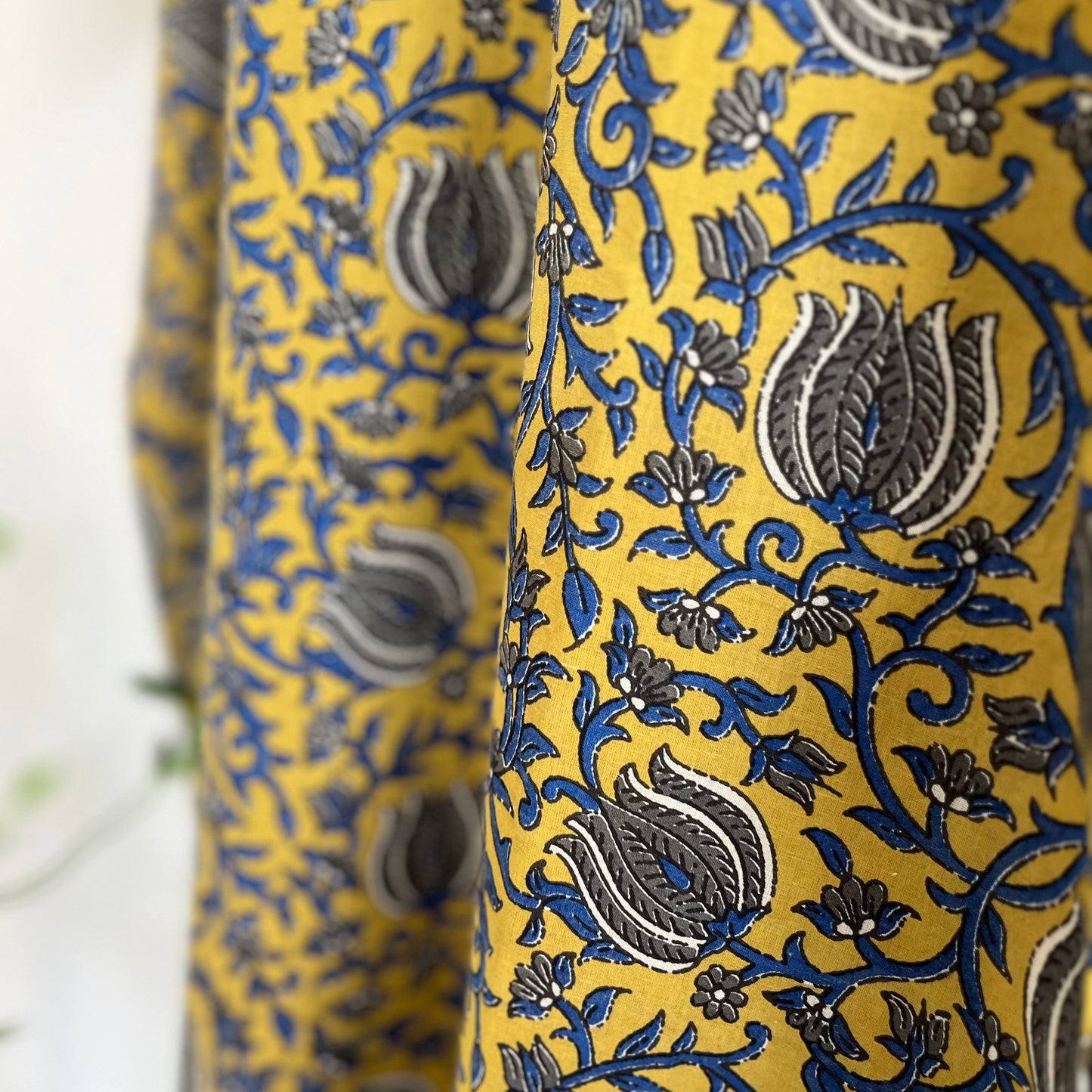 Rozana Everyday Handblock Printed Kurta_Mustard & Blue