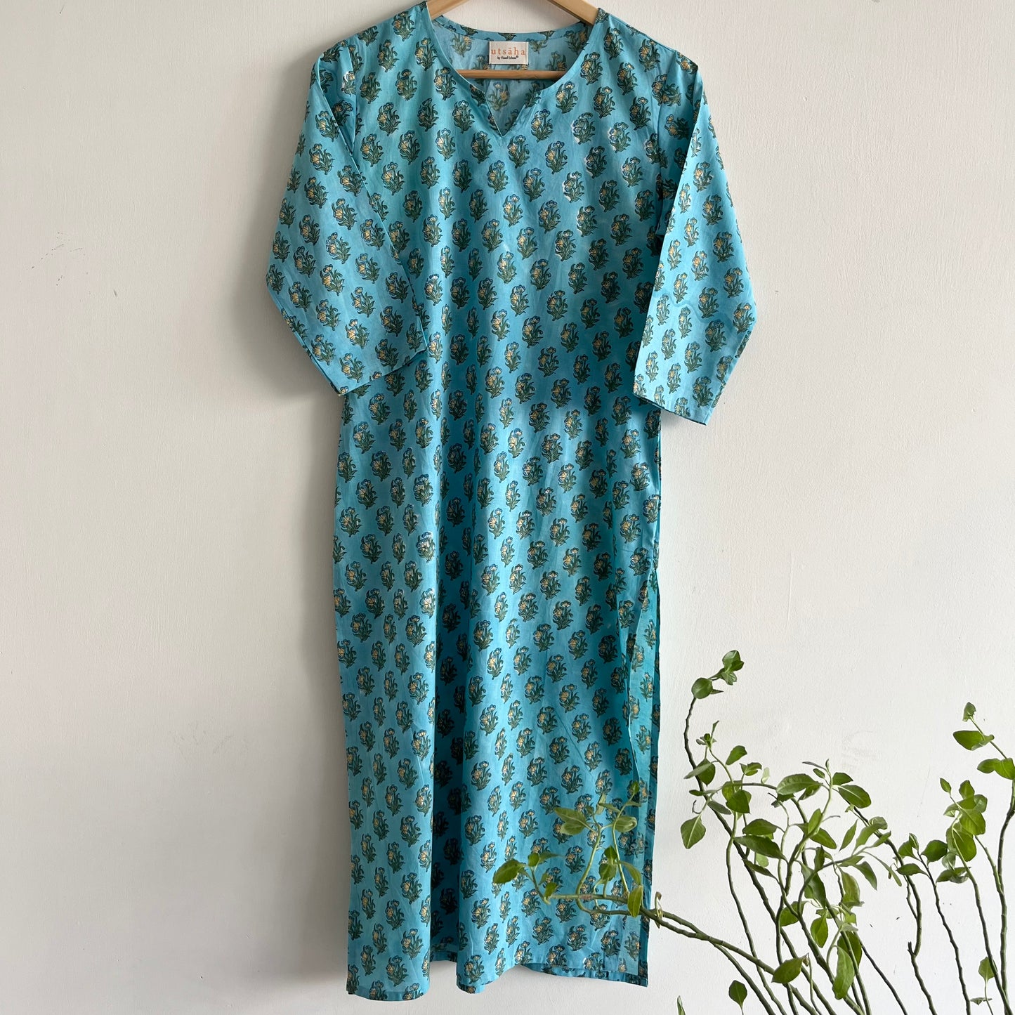 Saadgi Handblock Printed Kurta_Firozi Blue