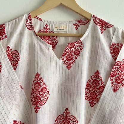 Saadgi Handblock Printed Kurta_Red & White