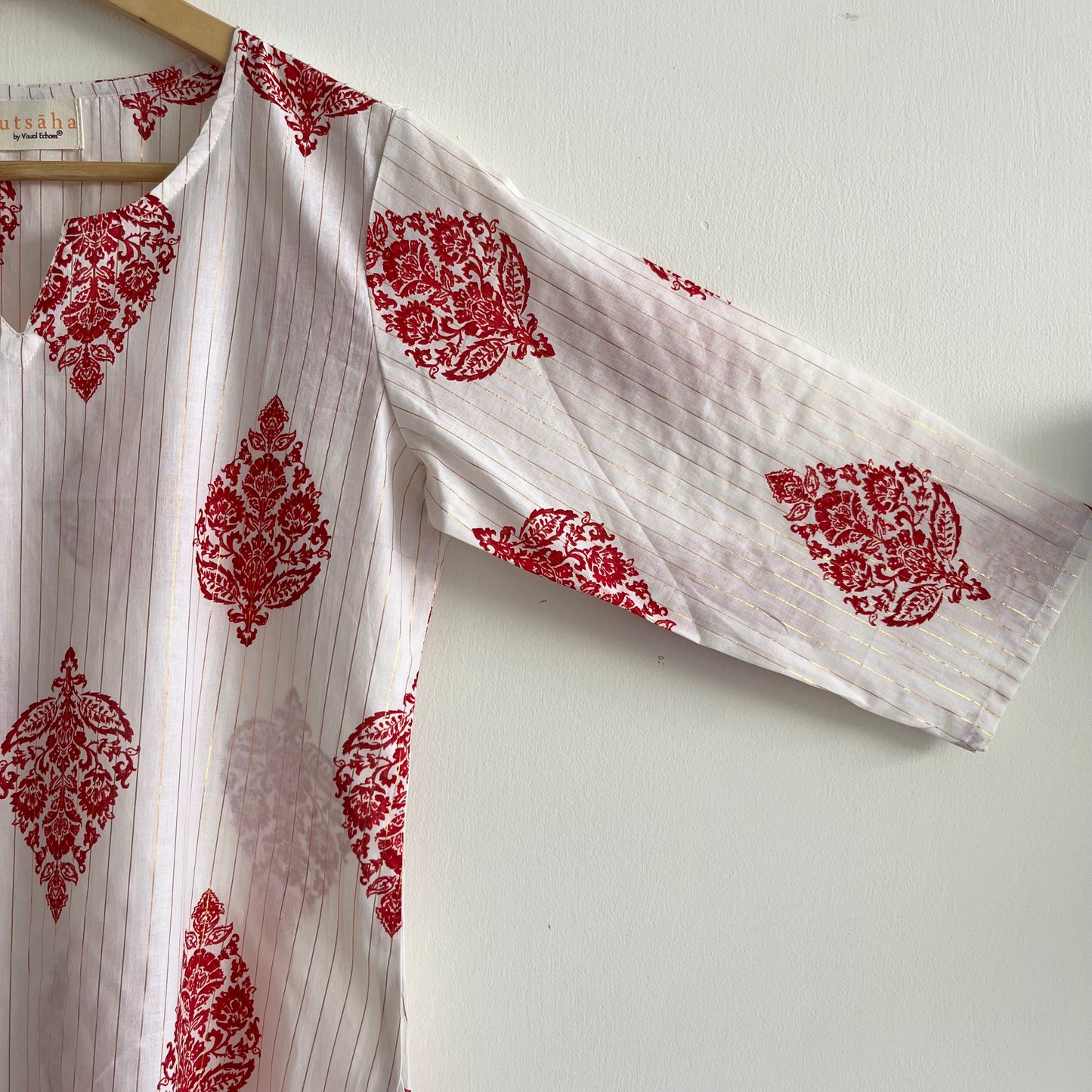 Saadgi Handblock Printed Kurta_Red & White