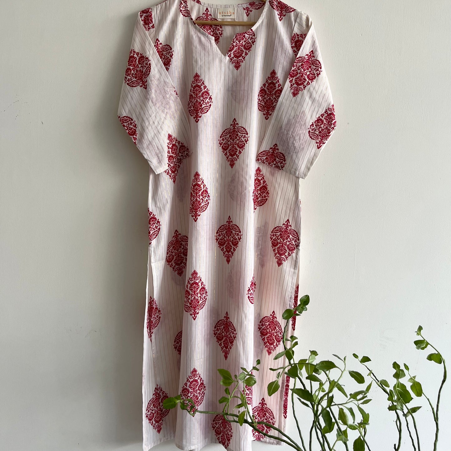 Saadgi Handblock Printed Kurta_Red & White