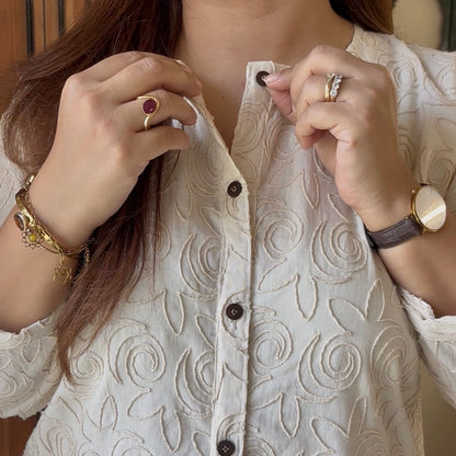 Beige Embroidered Cotton Dress