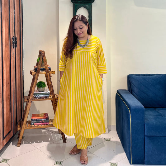 Summer Stripes Kurta Set - Citrus