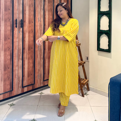 Summer Stripes Kurta Set - Citrus