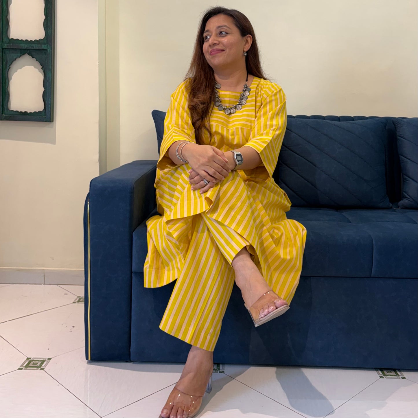 Summer Stripes Kurta Set - Citrus