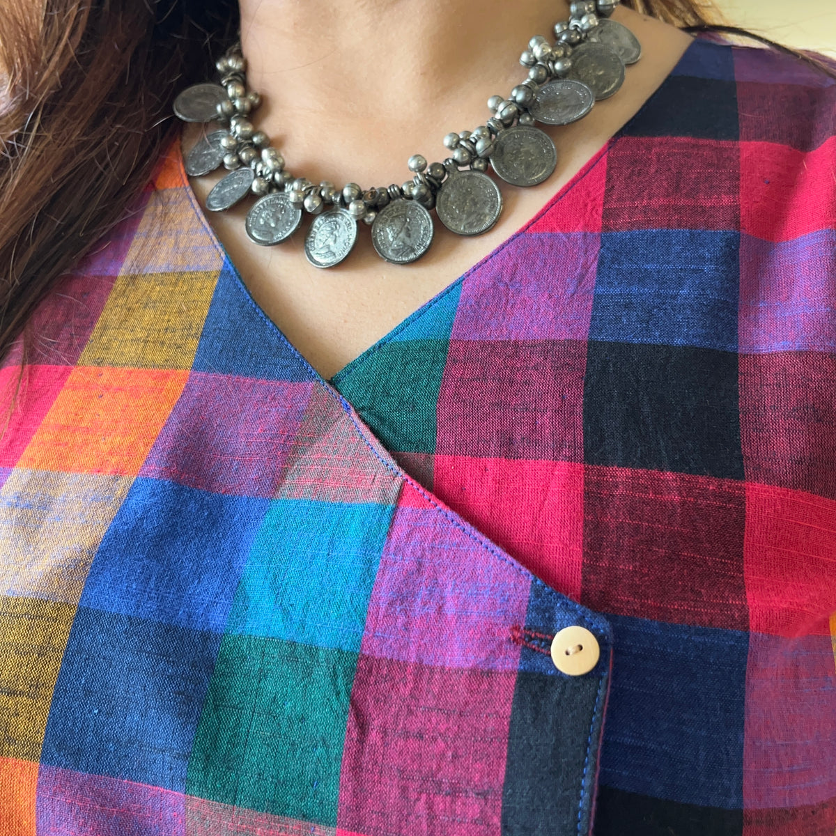 Small Madras Checks Handloom Cotton Short Kurta/Top