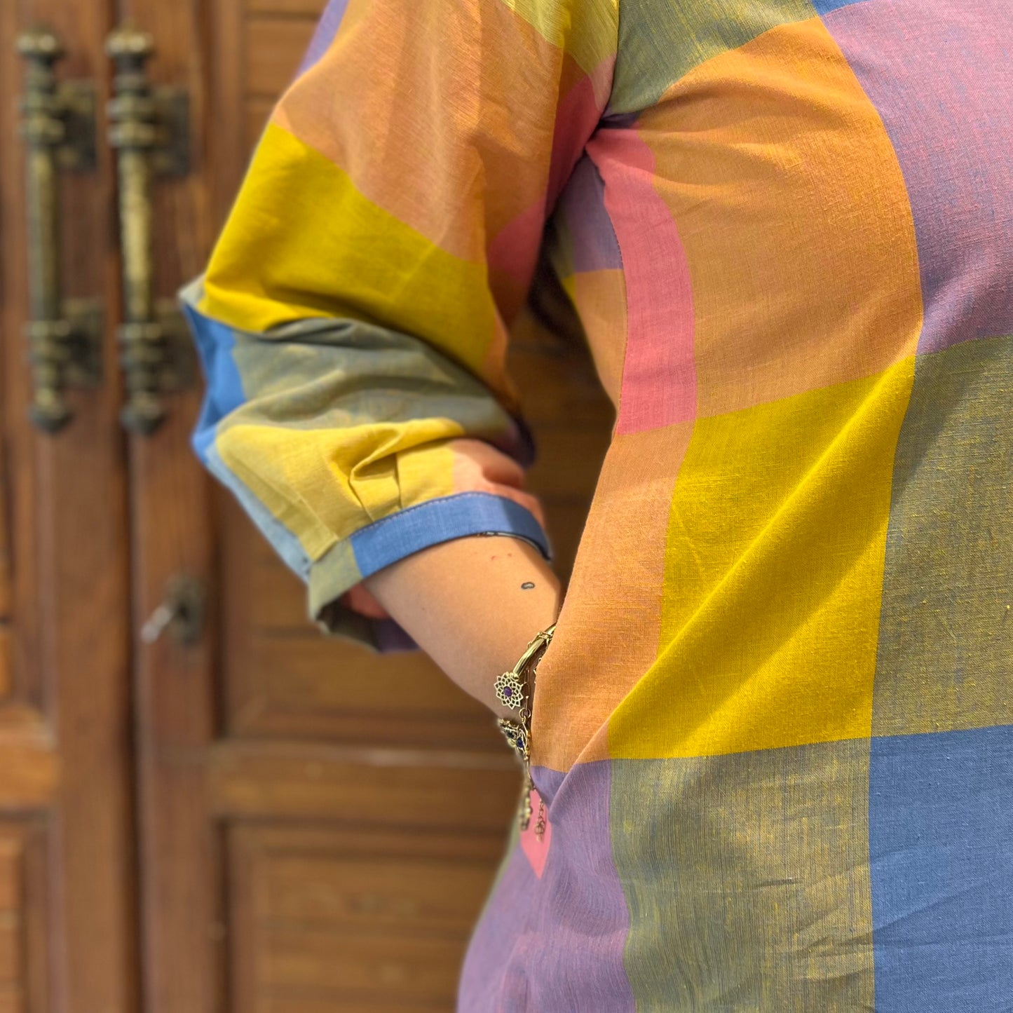 Pastel Checkered Handloom Cotton Kurta