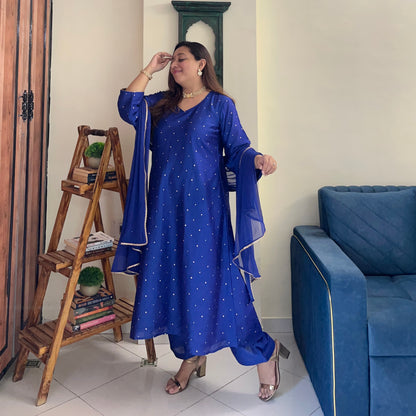 Rangrez Festive Edit - Royal Blue (Kurta, Pant & Dupatta)