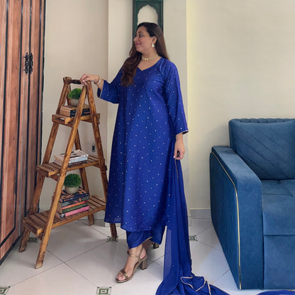 Rangrez Festive Edit - Royal Blue (Kurta, Pant & Dupatta)