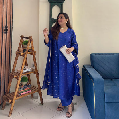 Rangrez Festive Edit - Royal Blue (Kurta, Pant & Dupatta)