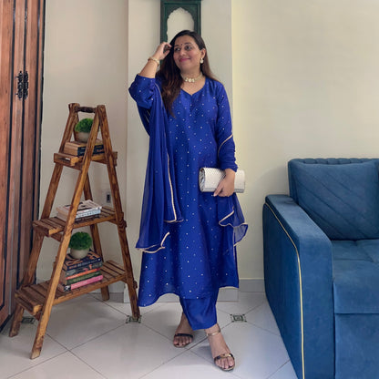 Rangrez Festive Edit - Royal Blue (Kurta, Pant & Dupatta)
