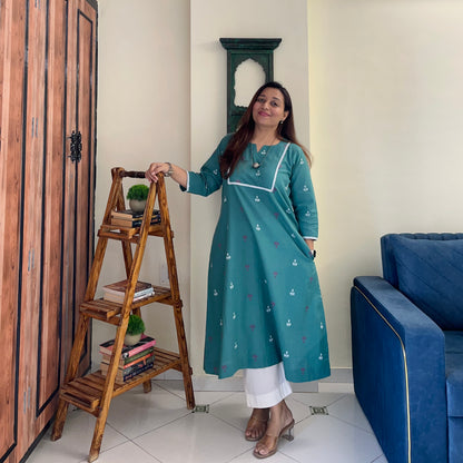 Reet Soft Handloom Kurta - Soft Pine Green